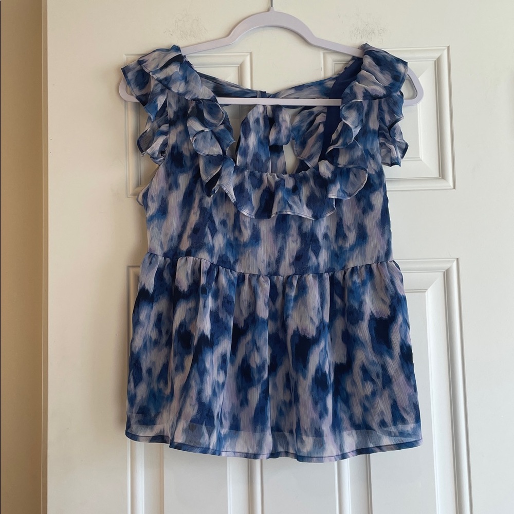 NWOT Banana Republic Blue Ruffle Smocked Blouse